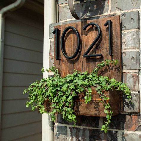 House Number Planter, Address Planter, House Numbers Diy, Rustic Centerpiece, Rustic Planters, Address Signs, Wood Planter, Wood Planter Box, House Number Plaque