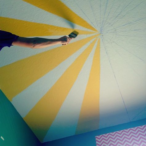 Circus Tent Ceiling, Best Ceiling Paint, Tent Kids Room, Tent Ceiling, Resort Aesthetic, Yellow Kids Rooms, Bright Kids Room, Church Nursery Decor, Ceiling Paint