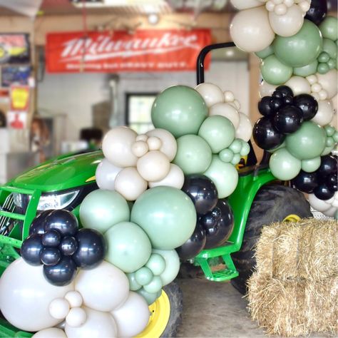 Green and Black Tractor Balloon Arch Tractor Party Balloon Garland, Tractor Balloon Garland, Tractor Birthday Party Balloons, 2nd Tractor Birthday Party, Tractor Theme Balloon Arch, Green Tractor Balloon Garland, Tractor Balloons Decoration, Tractor Theme Balloons, Tractor Birthday Party Backdrop