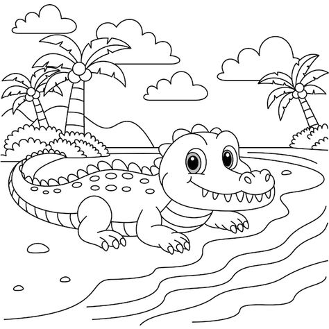 Vector cute kawaii alligator cartoon cha... | Premium Vector #Freepik #vector #funny #mascot #kawaii #animal-drawing Kawaii Alligator, Alligator Cartoon, Island Background, Aquatic Animal, Outline Images, Animal Drawing, Aquatic Animals, Cute Kawaii, Cartoon Character