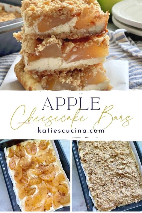 This decadent fall Apple Cheesecake Bars dessert can be made year round thanks to a few packaged items paired with fresh whipped cream cheese. This dessert recipe comes together in under an hour. #applerecipe #dessert #cheesecake Apple Pie Cheesecake Bars, Cranberry Cheesecake Bars, Apple Pie Cheesecake, Apple Cheesecake Bars, Cheesecake Bar, Bars Dessert, Caramel Apple Cheesecake Bars, Apple Cream Cheese, Dessert Cheesecake