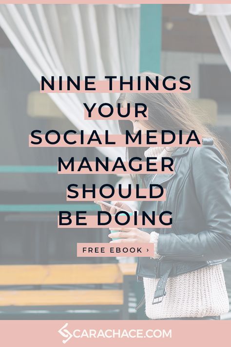 Confused about what a social media manager does? Or maybe you ARE a social media manager and you want to make sure you're doing the best job for your clients. Learn the 9 things your social media manager should be doing for a complete social media strategy. Get the free ebook to learn even more! #carachace #socialmediastrategy #entrepreneur What Does A Social Media Manager Do, Business Hacks, Social Branding, Social Media Content Calendar, Internet Marketing Strategy, Best Job, Social Media Marketing Business, Social Media Strategy, Pinterest Management