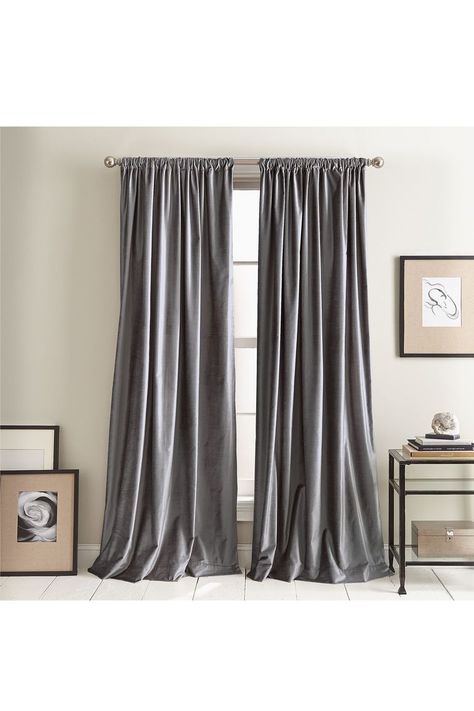 Gray velvet draperies. Nordstrom Anniversary Sale 2019 - Best Nordstrom Anniversary Sale Home Deals Blue Curtains, Custom Drapes, Modern Windows, Decor Pillows, Lined Curtains, Rod Pocket Curtain Panels, Rod Pocket Curtains, Velvet Curtains, Room Darkening Curtains