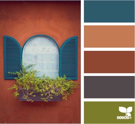 terracotta window Design Seed, Interior Colors, Deco Studio, Pintura Exterior, Palette Design, Color Palate, Design Seeds, Purple Orange, Colour Schemes