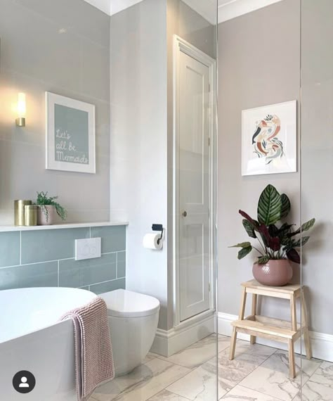 Boiler In Bathroom, Boiler Cupboard, Mermaid Prints, Pastel Interiors, Spring Bathroom, Small Bathroom Interior, Full Bathroom Remodel, Shower Screens, Bathroom Tub Shower