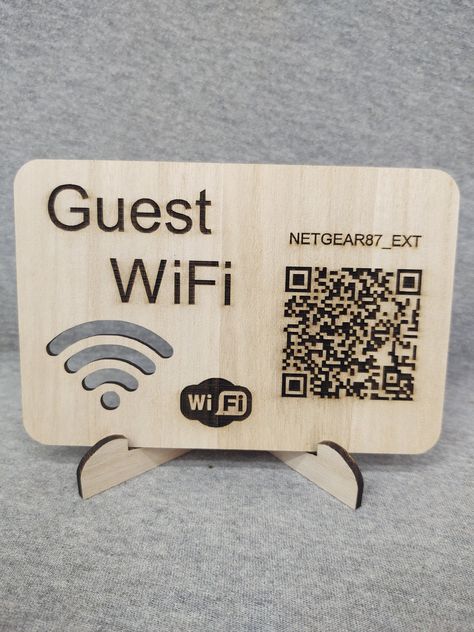 Wifi Qr Code, Diy Laser Engraver, Laser Signs, Wood Laser Ideas, Qr Code Sign, Wifi Sign, Laser Cut Wood Crafts, Laser Engraved Gifts, Laser Engraved Ideas