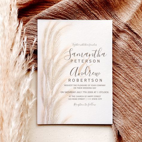 Grass Watercolor, Bohemian Invitation, Boho Wedding Invitation Template, Minimalist Background, Low Budget Wedding, Chic Invitation, Chic Wedding Invitations, Typography Wedding, Rustic Boho Wedding