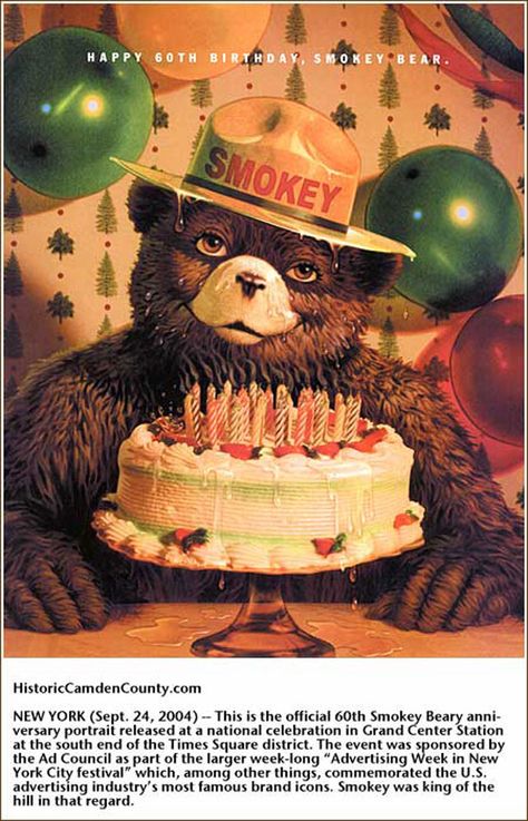 Happy Birthday, Smokey Bear! See Him (and His Slogans) Through the Years Smokey The Bear, Smokey Bear, Smokey The Bears, Happy 60th Birthday, Nature Posters, Bear Birthday, Chicano Art, National Park Posters, Oldies But Goodies