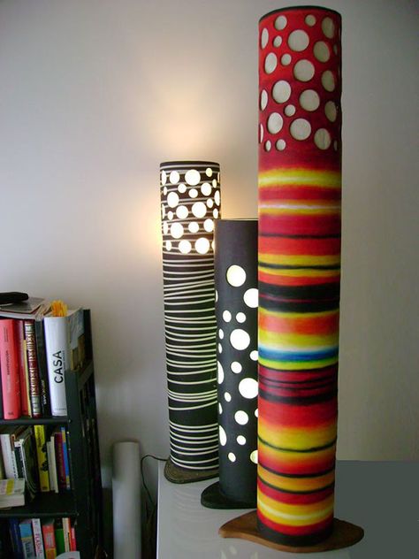 TUBE LAMPS on Behance Cardboard Tube Crafts For Adults, Things To Do With Cardboard, Cardboard Tube Crafts, Diy Projects For Adults, Luminaire Original, Cardboard Recycling, Deco Boheme Chic, Pvc Pipe Crafts, Cardboard Rolls