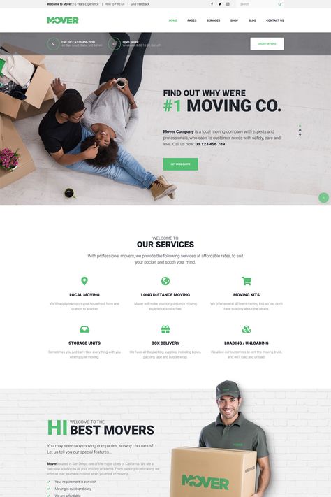 The "Mover - Delivery Services WordPress Theme" is designed for businesses that provide moving and delivery services. This theme is tailored to help you create a professional and user-friendly website for your moving or delivery company. Moving Company Website Design, Delivery Website Design, Finance Website, Ui Ux Website, International Move, Job Website, Modern Website Design, Delivery Company, Ui Design Website