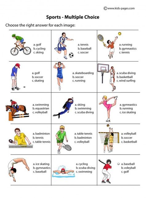 Sports - Multiple Choice Pe Worksheets, Elementary Physical Education, Elementary Pe, Physical Education Lessons, Vocabulary Exercises, English Exercises, English Worksheets For Kids, Kids Pages, English Activities