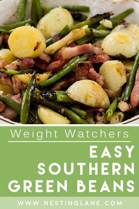 Weight Watchers Southern Green Beans Recipe. Turn your vegetables into comfort food! This delicious side dish is made with bacon, butter, onion, garlic, chicken broth, fresh green beans, new potatoes, white balsamic vinegar, salt, and pepper. This dish is easy to make, and the whole family will love it! MyWW Points: 4 Blue Plan and 7 Green Plan, 4 WW Freestyle Points and 7 Smart Points. Personal Points will depend on your individual plan. Garlic Bacon Green Beans, Green Beans New Potatoes, Southern Green Beans Recipe, Southern Green Bean Recipes, Fresh Green Bean Recipes, Southern Green Beans, Bacon Butter, Southern Greens, Chicken Green Beans