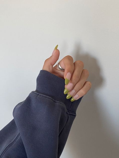 Coloured French Tip Nails, Spring Nails Ideas, Lights Lacquer, Colored French Tips, Olive Nails, Light Nail Polish, Acrylic French, April Nails, Green Nail