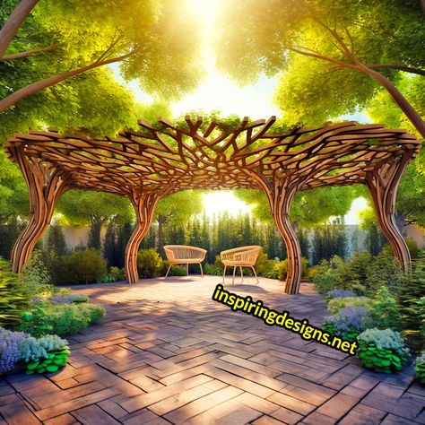 These Incredible Giant Tree-Shaped Pergolas Will Transform Your Backyard into a Fantasy Forest – Inspiring Designs Backyard Stage, Tree Chair, Fantasy Furniture, Giant Tree, Fantasy Forest, Traditional Garden, Wooden Tree, Pergola Designs, Tree Shapes