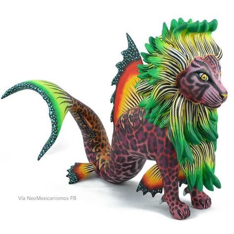 Gourd Animals, Oaxacan Animals, Day Of The Dead Artwork, Animal Spirit, Huichol Art, Paper Mache Crafts, Lion Fish, Spirit Animals, Central American