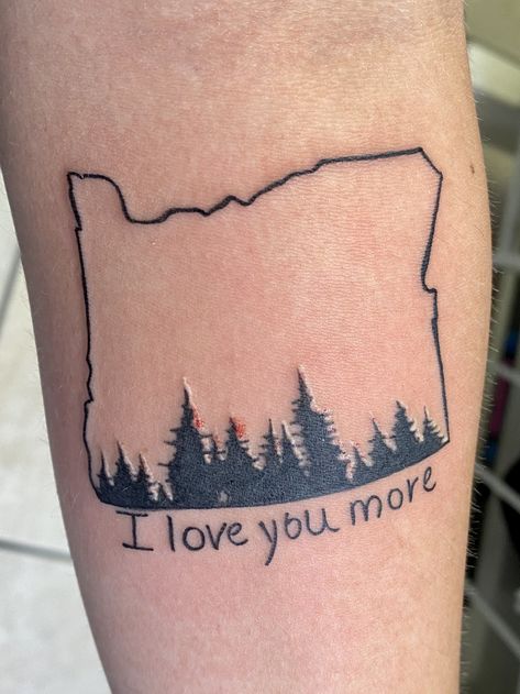 Oregon Outline Tattoo, Oregon Tree Tattoo, Oregon Tattoo Ideas, Oregon Outline, Oregon Trees, Oregon Tattoo, Pnw Tattoo, State Tattoos, Love Yourself Tattoo