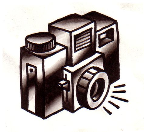 Holga Camera Tattoo Flash | Flickr - Photo Sharing! Camera Flash Tattoo, Camera Flash Drawing, Movie Camera Tattoo, Retro Camera Tattoo, Old School Camera Tattoo, Traditional Tattoo Camera, American Traditional Camera Tattoo, Filmmaker Tattoo, Film Camera Tattoo