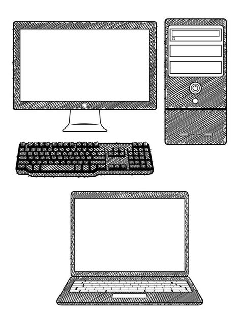 Sketch Computer PC Laptop Doodle Outline Vector Illustration Drawing Computer Drawing Sketches, Laptop Doodle, Computer Sketch, Pc Drawing, Laptop Drawing, Computer Drawing, Cute Couple Dp, Couple Dp, Drawing Drawing