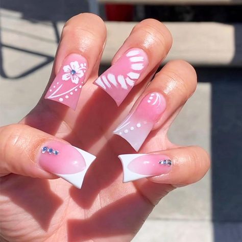 Duck Nail Tips, Duck Nails Design, Nails Duck, Fake Nails White, Nails 2016, Birthday Vibes, Short Fake Nails, Duck Nails, Y2k Nails