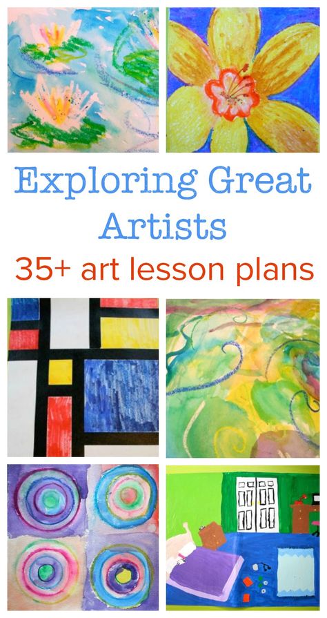 Complete art lessons for exploring great artists :: artist profiles, creative art projects, supply lists. 25 great artists. Lesson Plans For Middle School, Art Montessori, Creative Art Projects, Classe D'art, Montessori Art, Art Curriculum, Homeschool Art, Kindergarten Art, Art Lessons Elementary