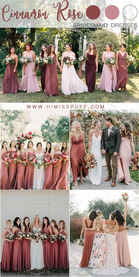 cinnamon rose dusty rose bridesmaid dresses #wedding #weddings #weddingideas #weddingcolors #weddinginspiration #himisspuff Blush Rose Bridesmaid Dress, Rose Coloured Bridesmaid Dresses, Mismatched Bridesmaid Dresses Dusty Rose, Rosé Bridesmaid Dresses, Dusty Plum Bridesmaid Dresses, Cinnamon Rose Bouquet, Dusty Rose Bridesmaid Dress Mismatched, Dusty Rose Bridesmaid Dress Long, Cinnamon Rose Wedding Color Scheme