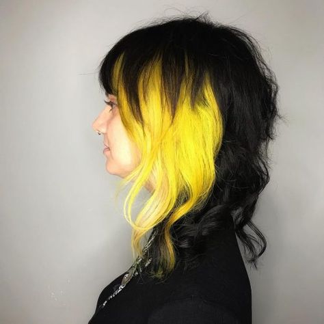 Yellow Hair Ideas, People With Round Faces, Yellow Hair Dye, Yellow Hair Color, Sunshine Vibes, Split Dyed Hair, Dip Dye Hair, Creative Hair Color, Neon Hair