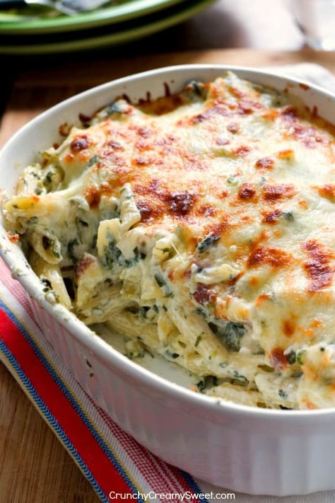 Cheesy Spinach Dip Chicken Pasta Recipe Card Spinach Dip Chicken, Chicken Spinach Pasta Bake, Cheesy Spinach Dip, Quick Casserole Recipes, Quick Casseroles, Spinach Pasta Bake, Dinner 2023, Thanksgiving Casserole, Chicken Spinach Pasta