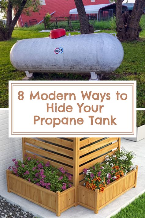 Transform your outdoor space with budget-friendly tricks to hide that propane tank. From stylish water features to sleek panels, let's elevate your yard's aesthetic together! How To Hide A Propane Tank Backyards, How To Cover Propane Tank In Yard, Fence To Hide Propane Tank, Ideas To Hide Propane Tank, Covering Propane Tank Ideas, Disguise Oil Tank In Garden, Propane Tank Screen, Landscaping To Hide Propane Tank, Propane Cover Ideas