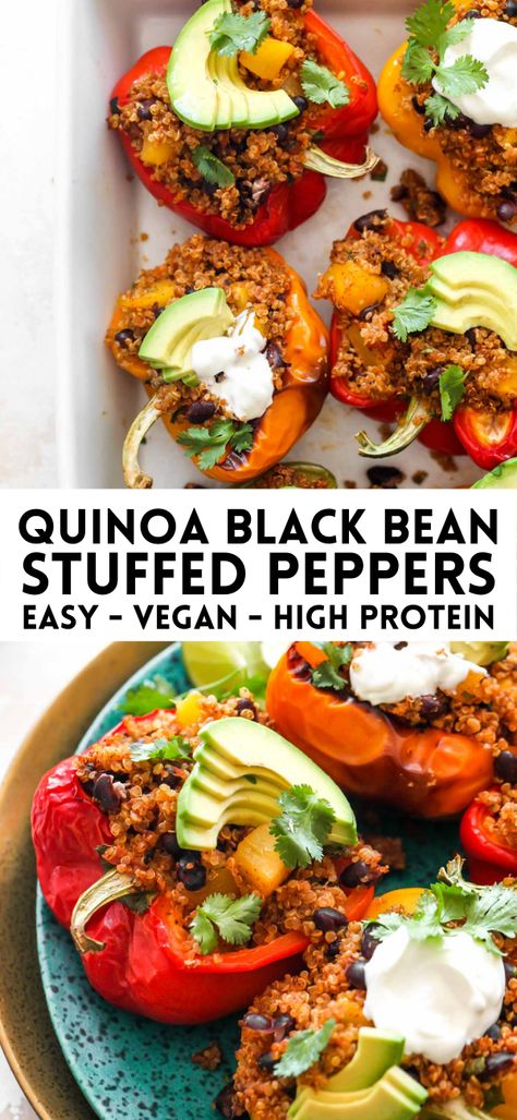 Vegan Stuffed Peppers, Quinoa Stuffed Peppers, Easy Quinoa, Vegan Meal Prep, Dinner Healthy, Recipes Crockpot, Peppers Recipes, Quinoa Recipes, Vegan Dinner Recipes