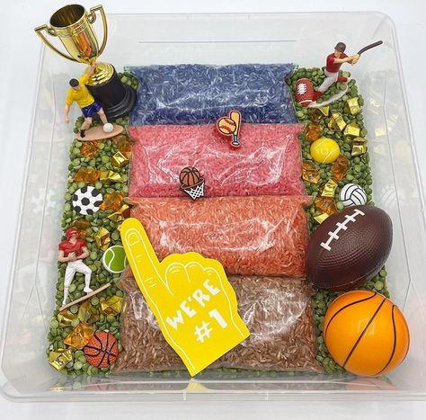 Basketball Sensory Bin, Fathers Day Sensory Bin For Toddlers, Fathers Day Sensory Bin, Sports Sensory Bin, Science Experiments For Preschoolers, Sensory Ideas, Sensory Activities Toddlers, Toddler Sensory, Sensory Boxes