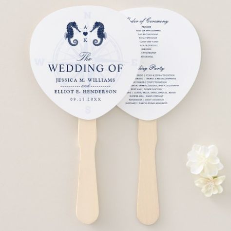 Nautical Theme Wedding Seahorses Custom White|Navy Hand Fan Nautical Theme Wedding, Beach Wedding Decorations Reception, Hand Fans For Wedding, Nautical Wedding Theme, Wedding Hands, Themed Weddings, Wedding Fans, Traditional Wedding Dresses, Lake Wedding