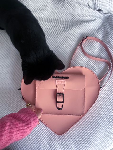 Dr Martens heart bag with a cat next to it Dr Martens Heart Bag, Doc Martens Heart, Pink Heart Bag, Heart Purse, Heart Bag, Doc Martens, Dr. Martens, Pink Heart, Ootd