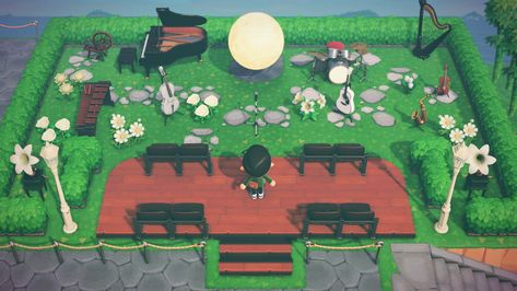 Music Garden, Animal Crossing Wild World, New Animal Crossing, Animal Crossing Game, Animal Crossing Qr, Music Venue, Concert Hall, Stage Design, Town Hall