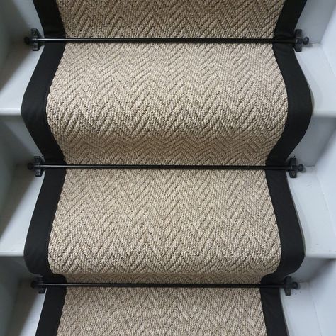 7m x 50cm runner Herringbone polypropylene flatweave stair runner with a 5cm wide taped border. Great value !!! Heavy quality polypropylene is naturally very stain resistant. Runner size available 7m x 50cm to 60cm covers up to 15 straight steps at £249.99 plus postage.  All stair runners are made to order, so if you have received a sample and would like to order, please let me know your required width, and I will list your runner. Heavy quality polypropylene is naturally very stain resistant. Ends unfinished  Other colours are available as per other listings. Quater landings and turns are available at an additional £75, half landings available at an additional £135. Landings are also available full width. Please enquire with your size All images are owned by Seymour Dugan carpets and floo Herringbone Stair Runner, Gray Stair Runner, Wool Stair Runner, Winder Stairs, Striped Stair Runner, Staircase Pictures, Wood Stair Treads, Straight Stairs, Carpet Staircase