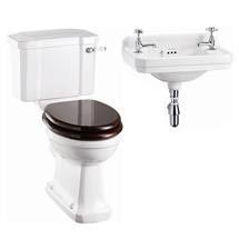 Burlington Cloakroom Slimline Toilet w/ Edwardian Wall Mounted 2TH Basin Medium Image Burlington Cloakroom, Compact Shower Room, Cloakroom Ideas, Cloak Room, Cloakroom Suites, Small Downstairs Toilet, Cloakroom Toilet, Small Bathroom Suites, Small Toilet Room