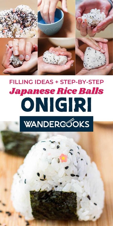 Our EASY onigiri recipe is flavoured with delicious Japanese seasonings, wrapped up in cute nori strips. Perfect as a snack or bento box treat with step-by-step guide, video and packed with filling ideas. Onigiri Recipe Filling Ideas, Onigiri Filling Ideas, Easy Onigiri, Easy Onigiri Recipe, Onigiri Filling, Japanese Rice Balls, Onigiri Recipe, Vegetarian Sushi, Around The World Food