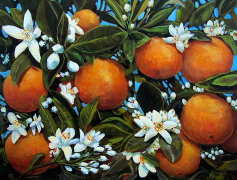 Tattoo Plant, Orange Painting, Orange Blossoms, Plant Tattoo, Acrylic Paint On Wood, Fruit Painting, Orange Aesthetic, Orange Tree, Orange Art