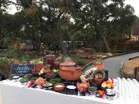 Tortilla Soup Station | Gallery Soup Buffet, Soup Station, Chicken Cilantro, Buffet Stations, Tortilla Strips, Tortilla Soup, Lime Wedge, Broth, Cilantro