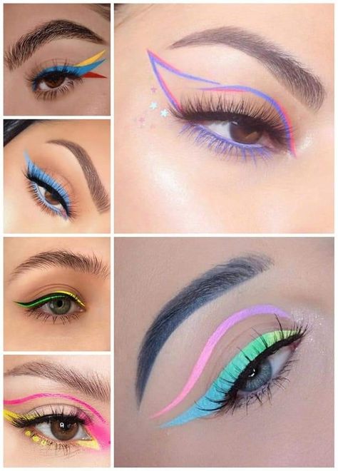 Eyeliner Makeup Looks, Different Eyeliner, Color Eyeliner Makeup, Neon Eyeliner, Creative Eyeliner, Circus Makeup, Improve Your Appearance, Coachella Makeup, Makeup Ojos