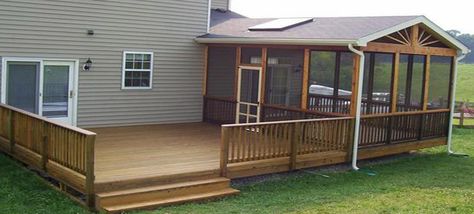 Mobile Home Deck, Manufactured Home Porch, Screened In Porch Diy, Ranch House Remodel, Mobile Home Exteriors, Mobile Home Renovations, Screened Porch Designs, Patio Deck Designs, Mobile Home Porch