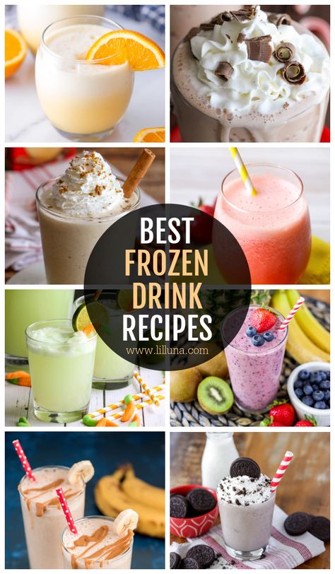 When it's warm outside, there is nothing so refreshing as a cool drink...make it frozen and even better!! These frozen drink recipes are sure to cool you off on even the most sticky of days. #frozendrinks #drinks #drinkrecipes Frozen Drinks Nonalcoholic, Frozen Strawberry Lemonade Recipe, Watermelon Smoothie Recipes, Frozen Strawberry Lemonade, Frozen Drink Recipes, Frozen Drink, Frozen Hot Chocolate, Banana Smoothie Recipe, Drink Recipes Nonalcoholic