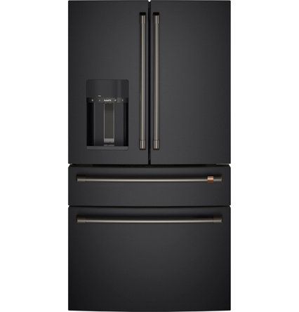 Café Café™ Counter Depth Bottom Freezer-French Door | Wayfair Cafe Appliances Matte Black, Cafe Appliances, 4 Door Refrigerator, Vegetable Drawer, Smart Refrigerator, Counter Depth Refrigerator, Counter Depth, Bottom Freezer, Hidden Door