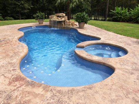 Laguna-Deluxe-by-Viking-Pools-medium-modern-freeform-fiberglass-pool-design Viking Pools, Small Inground Pool, Fiberglass Pool, Pools Backyard Inground, Fiberglass Swimming Pools, Pool Shapes, Small Swimming Pools, Small Pool Design, Gunite Pool