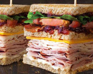 One of my many favorites. 😋 | Orange Cranberry Club Sandwich Club Sandwich Recipes, Sandwich Menu, Orange Cranberry, America Food, Deli Sandwiches, Copykat Recipes, Copycat Restaurant Recipes, Sandwich Shops, Club Sandwich