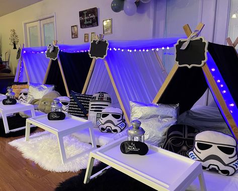 Star Wars inspired sleepover with added ✨GLOW✨pack #CampSweetDreams #CampSweetDreamsOrlando #OrlandosOriginalSlumberPartyCompany #Glamping #SlumberParty #Sleepover #SlumberPartyFun #SlumberPartyIdeas #FamilyTime #IndoorCampout #BirthdayPartyIdeas #WeBringTheCampToYou #KidsOfOrlando #TheSlumberPartySquad #SlumberPartySquad #SleepoverGoals #PajamaPartyOrlando #PartyIdeasForKids #OrlandoMagicEvents #CampSweetDreamsDisneyWorld #SweetDreamsAreMadeOfThis #WePlanYouParty #StarWars Star Wars Slumber Party, Star Wars Sleepover, Party Tent Rentals, Sleeping Tent, Cousin Camp, Star Wars Pajamas, Star Wars Birthday Party, Party Expert, Tent Decorations