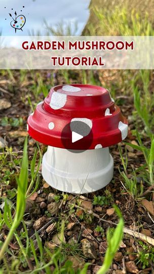 DIY Garden Mushroom Tutorial | Here is a step by step tutorial on how to turn terra cotta flower pots into cute garden mushrooms! 😍 #easycrafts #diyideas #gardendecor #tutorial... | By Emily Seilhamer Art | Here's how to make the cute mushroom flower pots for the garden. First, get a flower pot. I'm using a terracotta one from Michael's. I think this was Ashland brand and I got a plate. You know the plates that catch the water. I got a larger one for one tier and you can get one of the smaller ones and stack them like that if you want to do multiple tiers. So, I'm going to do two tiers like that but first, pick a color for your flower pot. Now, it's going to be the base of the mushroom. So, I'm going to turn it upside down and I'm going to use gloss enamels today. I'm going to use white a Mushroom Crafts Diy Garden Art, Mushroom Tutorial, Pot Craft, Red And White Mushroom, Cute Garden, Mushroom Crafts, Garden Mushrooms, Terra Cotta Pot Crafts, Terracotta Flower Pots