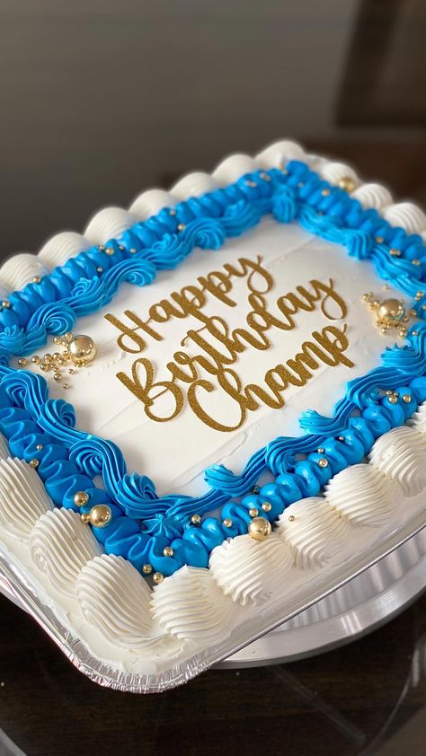 Blue Tres Leches Cake, Tres Leches Decorated Cake, Tres Leches Birthday Cake, Tres Leches Cake Decoration Ideas, Pastel Tres Leches, Square Cake Design, Sheet Cake Designs, Buttercream Cake Decorating, Baker Cake