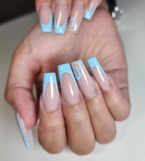 Discover the enchanting world of baby blue nails! Explore 29 stunning nail designs in the softest hue. Elevate your style with a touch of serenity today. Click the article link for more photos and inspiration like this // Photo Credit: Instagram @empower_bridgwater // #acrylicnails #acrylicnailsstyles #babybluemanicure #babybluenail #babybluenailideas #babybluenailpolish #babybluenails #babynails Baby Blue Holiday Nails, Baby Blue Nail Inspo Acrylic, Baby Blue Hoco Nails, Light Blue Nail Designs 2024, Baby Blue Acrylic Nails Square, Simple Baby Blue Nails, Baby Blue Acrylic Nails Coffin, Light Blue Acrylic Nail Ideas, Light Blue Tips Nails