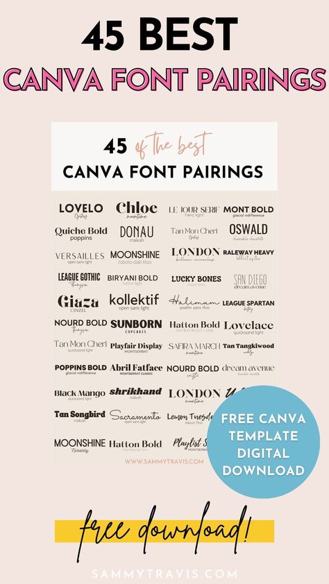 Where do you find the best font pairings in Canva? Read this for the best free fonts on Canva and the best Canva font combinations! Check out these best Canva font pairings! Use this list of the 45 best FREE Canva font pairings. These are the best 45 font pairings on Canva and the best Canva fonts. Download this free Canva template of the best free Canva combinations. Save this post to remember all of the best free fonts on Canva and the best Canva font pairings with free fonts. Best Font Pairings, Best Canva Font Pairings, Canva Font Combinations, Kombinasi Font, Lato Font, Best Fonts For Logos, Romantic Script Fonts, Best Sans Serif Fonts, Best Serif Fonts