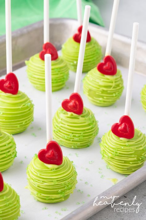 Grinch Cake Pops, Grinch Breakfast, Christmas Catering, Melted Candy, Grinch Cake, Grinch Movie, Christmas Potluck, Santa Cake, Cake Pop Designs